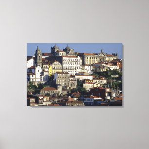 Portugal, Oporto (Porto). Historische huizen en Canvas Afdruk
