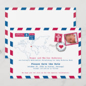 Portugal Red Blue Airmail Photo Baptisme Save The Date (Voorkant / Achterkant)