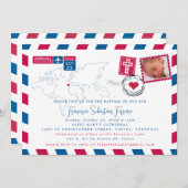 Portugal Red Blue Airmail Photo Baptisme Save The Date (Voorkant / Achterkant)