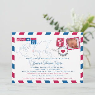 Portugal Red Blue Airmail Photo Baptisme Save The Date