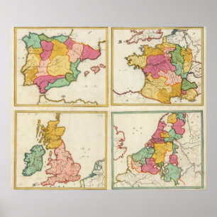 Portugal, Spanje, Duitsland, Engeland, Schotland Poster