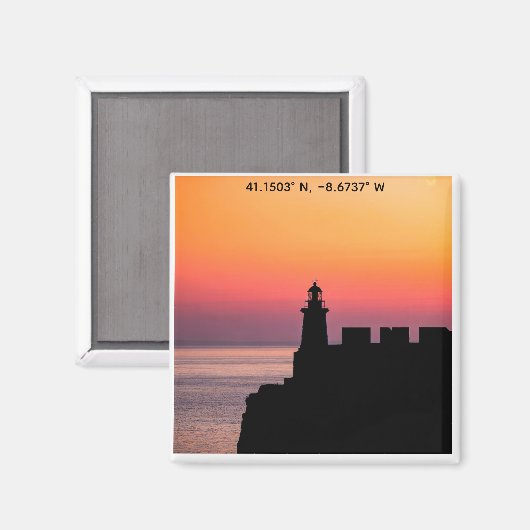 Portugal Sunset Lighthouse Coordinates Magnet – Co (Voorkant / Achterkant)