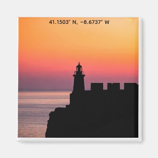 Portugal Sunset Lighthouse Coordinates Magnet – Co (Voorkant)