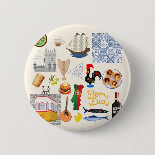 Portugal Symbolen Travel Lovers Ronde Button 5,7 Cm (Voorkant)