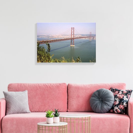  Portugal, Tejo River Bridge Lissabon Canvas Afdruk (Insitu (Woonkamer))