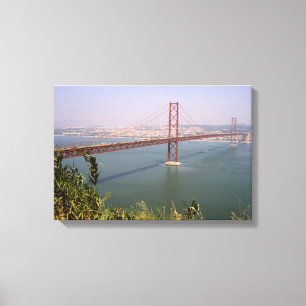  Portugal, Tejo River Bridge Lissabon Canvas Afdruk