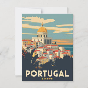  Portugal Travel Poster - Lissabon Cityscape Briefkaart