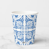 Portugal Trouwpapier Cups | Blauwe Tegels en citro Papieren Bekers (Achterkant)