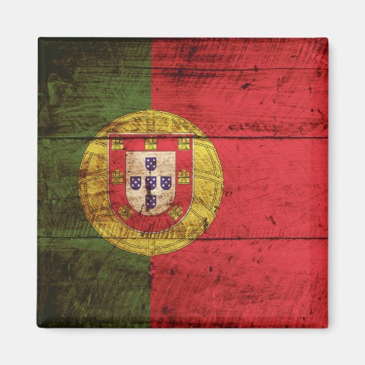 Portugal vlag op oude houten korrels magneet (Voorkant)