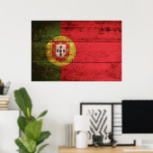Portugal vlag op oude houten korrels poster (Thuiskantoor)