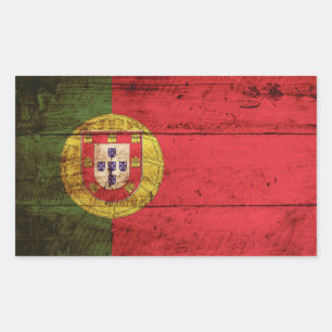 Portugal vlag op oude houten korrels rechthoekige sticker