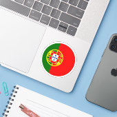 Portugal Vlag Ronde Sticker (Laptop met iPhone)