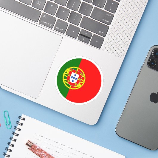 Portugal Vlag Ronde Sticker (Laptop met iPhone)