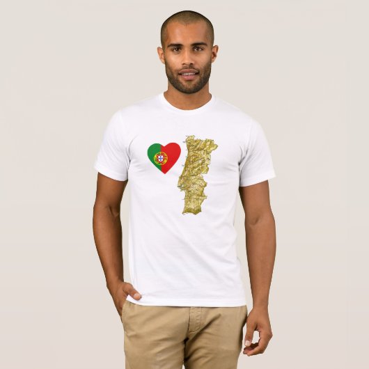 Portugal Vlaggenhart en -kaart T-Shirt (Voorkant volledig)