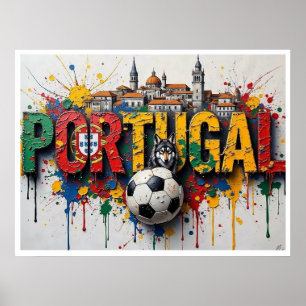 Portugal Voetbal Stadssilhouet Olie Schilderstijl Poster