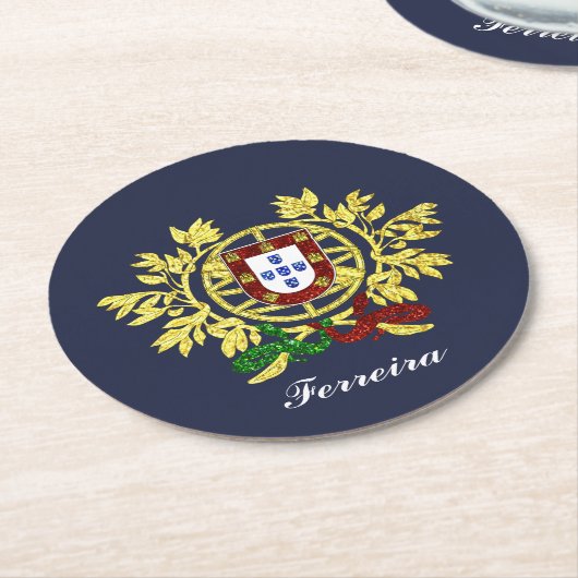 Portugal Wapenmunt Jouw tekst kleur Ronde Kartonnen Onderzetter (Gebogen)