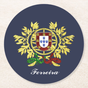 Portugal Wapenmunt Jouw tekst kleur Ronde Kartonnen Onderzetter
