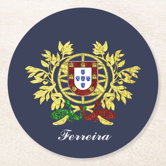 Portugal Wapenmunt Jouw tekst kleur Ronde Kartonnen Onderzetter (Voorkant)