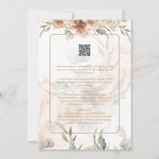 Portuge gebruik | Casamento Boho Capim dos Pampas Kaart (Achterkant)