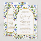 Portuge gebruik | Casamento Flores Azuis Rústicas Kaart (Voorkant / Achterkant)