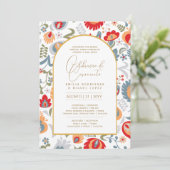 Portuge gebruik | Casamento Flores Vermelha Rústic Kaart (Staand voorkant)