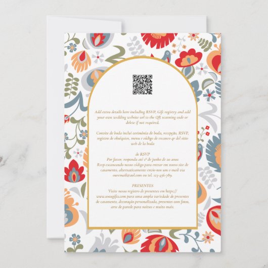 Portuge gebruik | Casamento Flores Vermelha Rústic Kaart (Achterkant)