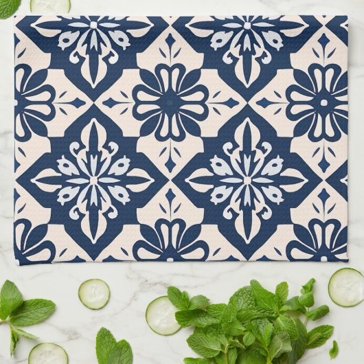 Portugees Azulejo Blauw en Wit Theedoek (Gevouwen)