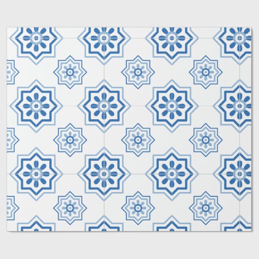 Portugees Azulejo BLUE Tile Pattern Cadeaupapier (Vlak)