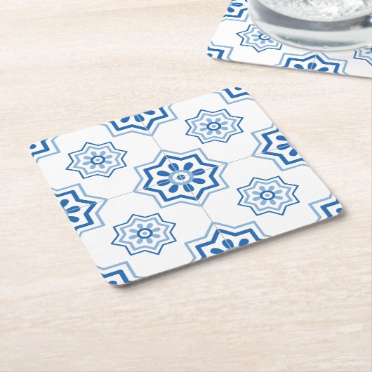  Portugees Azulejo BLUE Tile Pattern Kartonnen Onderzetters (Schuin)