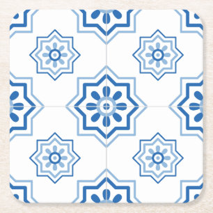 Portugees Azulejo BLUE Tile Pattern Kartonnen Onderzetters