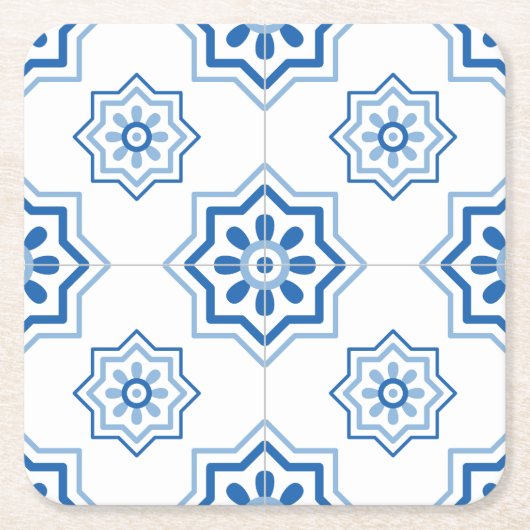  Portugees Azulejo BLUE Tile Pattern Kartonnen Onderzetters (Voorkant)