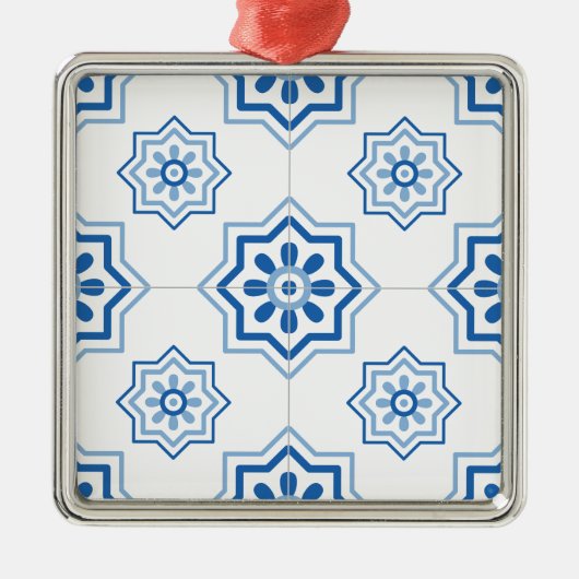 Portugees Azulejo BLUE Tile Pattern Metalen Ornament (Voorkant)