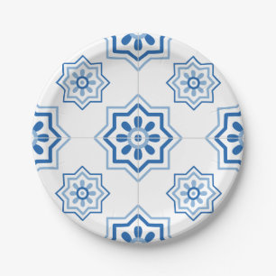 Portugees Azulejo BLUE Tile Pattern Papieren Bordje