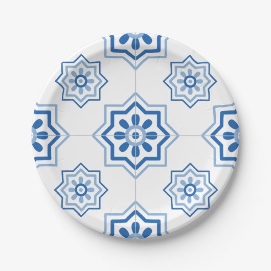 Portugees Azulejo BLUE Tile Pattern Papieren Bordje (Voorkant)