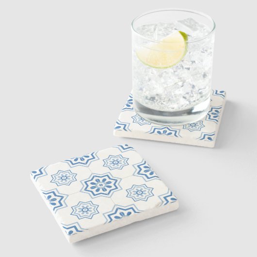 Portugees Azulejo BLUE Tile Pattern Stenen Onderzetter (Zijkant)