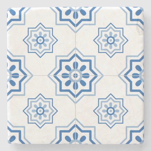 Portugees Azulejo BLUE Tile Pattern Stenen Onderzetter (Voorkant)
