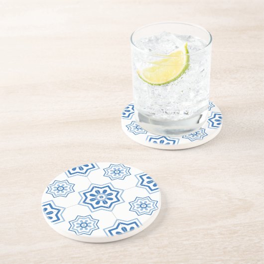  Portugees Azulejo BLUE Tile Pattern Zandsteen Onderzetter (Zijkant)