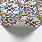  Portugees Azulejo Blue Yellow Pattern Cadeaupapier (Hoek)