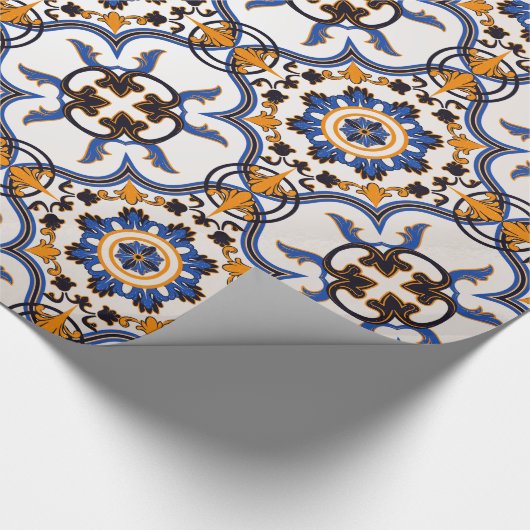  Portugees Azulejo Blue Yellow Pattern Cadeaupapier (Hoek)