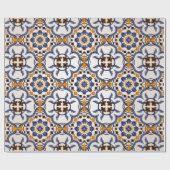  Portugees Azulejo Blue Yellow Pattern Cadeaupapier (Vlak)