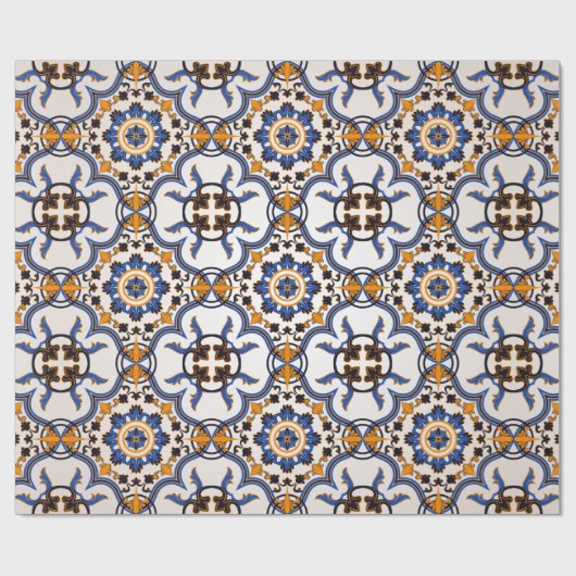 Portugees Azulejo Blue Yellow Pattern Cadeaupapier (Vlak)