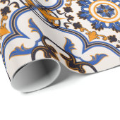  Portugees Azulejo Blue Yellow Pattern Cadeaupapier (Rol Hoek)