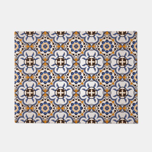  Portugees Azulejo Blue Yellow Pattern Deurmat (Voorkant)