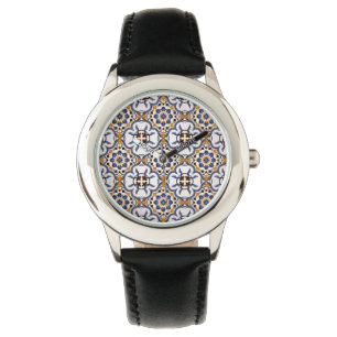 Portugees Azulejo Blue Yellow Pattern Horloge