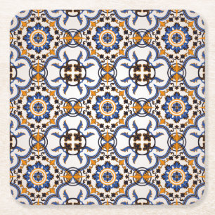 Portugees Azulejo Blue Yellow Pattern Kartonnen Onderzetters