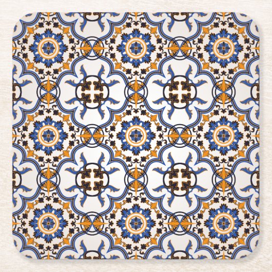 Portugees Azulejo Blue Yellow Pattern Kartonnen Onderzetters (Voorkant)
