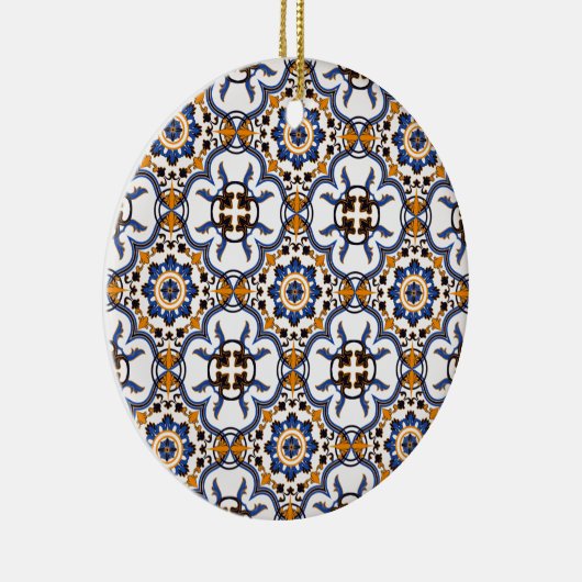  Portugees Azulejo Blue Yellow Pattern Keramisch Ornament (Rechts)