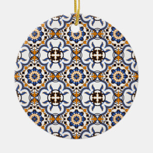  Portugees Azulejo Blue Yellow Pattern Keramisch Ornament