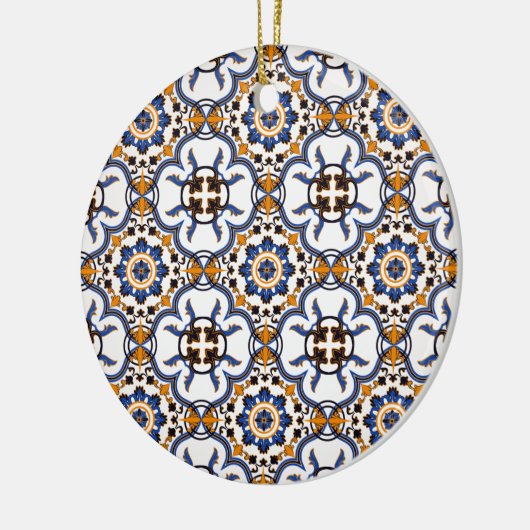  Portugees Azulejo Blue Yellow Pattern Keramisch Ornament (Links)
