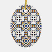 Portugees Azulejo Blue Yellow Pattern Keramisch Ornament (Voorkant)